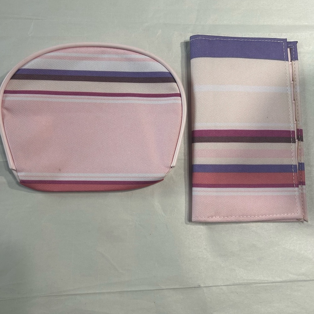 Pink and Purple Striped Cosmetic and Wallet Set